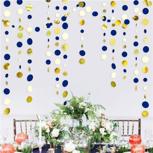 Navy Blue Gold Dot Garland 46FT Polka Dot Banner Party Wedding Baby Shower - Picture 5 of 7
